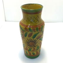 Vintage Italian Hand Painted Vase Mustard Yellow, Orange and Green Design - $29.69