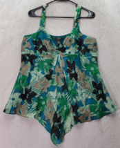 Alfani Tank Top Women&#39;s Size 12 Green Floral Silk Lined Casual Sleeveless V Neck - £14.70 GBP