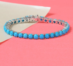 Natural Turquoise Tennis Charm Bracelet, Minimalist Jewelry, Anniversary Gift - £105.73 GBP