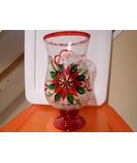 Poinsettia Hurricane Tempered Glass Hand-Painted Pillar Candle Holder 12... - $553.92 MXN