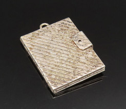 925 Sterling Silver - Vintage Linear Textured Book Pendant (OPENS) - PT2... - £57.33 GBP