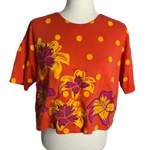 Vintage 90s Cropped Polka Dot Top M Orange Oversized Embroidered Short S... - £18.25 GBP