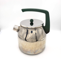 MEPRA Tea Kettle 3 Qt Stainless Teapot Green Handle Stainless Made in Italy VTG - £21.73 GBP