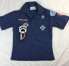 Official Boy Scouts Of America Uniform Shirt Youth Small Navy Blue Euc Patches - £18.66 GBP
