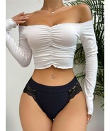Lace Trimmed Triangle Panties Black size L - $188.30 MXN