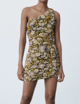 Zara Women&#39;s Floral One Shoulder Mini Dress Size S Yellow - £19.46 GBP