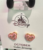 Disney Parks Mickey Mouse CZ Rose October Faux Birthstone Earrings Gold Color