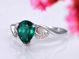 2.2Ct Pear Cut Simulated Emerald Engagement Solitaire Ring 14k White Gold Plated - £84.47 GBP