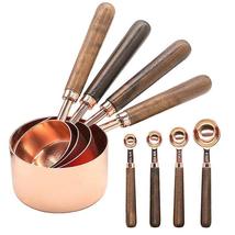 Measuring Cups And Spoons Set With Walnut Wood Handle Dry And Liquid Measuring C - £27.93 GBP