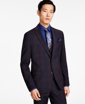 Bar III Men&#39;s Slim-Fit Wool Blend Plaid Suit Jacket Only in Burgundy/Blue-38R - £60.17 GBP