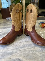 Boulet made in Canada mens Ostrich cowboy boots brown and tan size 9.5 3E (wide) - £123.87 GBP