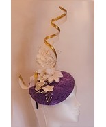 PURPLE &amp; GOLD Fascinator Hat 40s 50s Hat fascinator #Gold edge swirl hat... - £85.71 GBP