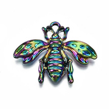 Large Bee Pendant Bumblebee Rainbow Wasp Charm Queen Hive 31mm Insect Jewelry - £3.37 GBP