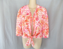 Hippie Rose top open tie  kimono cardigan Small pink tropical short slee... - $17.59