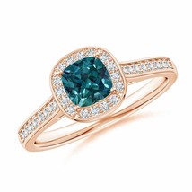 ANGARA Classic Cushion Teal Montana Sapphire Ring with Diamond Halo - £1,446.60 GBP