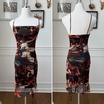 Pretty Little Thing Mesh Bodycon Ruched Mini Dress Renaissance Artwork P... - $431.64 MXN