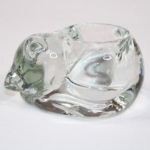 Vintage Indiana Glass Sleeping Cat Votive Tealite Candle Holder Clear Glass - $11.64