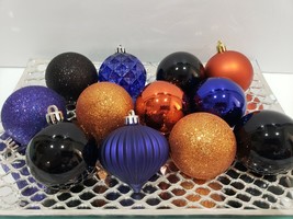 Christmas Halloween Purple Orange Black Plastoc Ornaments 2.75&quot; Set Of 12 - £14.99 GBP