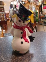 Byron Mold Ceramic Snowman Candy Cane Figurine Hand Painted 11” VTG - $29.69