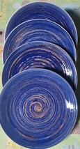 Set of Four (4) ~ Mainstays ~ 7.5&quot; Dia ~ Blue Swirl Salad Plates ~ Stone... - £23.50 GBP