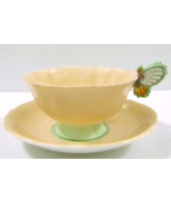Antique Paragon Peach and Green Butterfly Handle Teacup and Saucer 1940s - $266.31