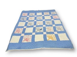 Antique Hand Pieced Quilted Pine Tree Quilt Blocks Mid Weight 66x74” Old Cotton - £176.15 GBP