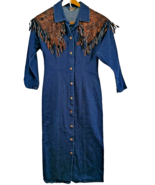 Panhandle Slim Long Blue Denim Dress With Fringe Western Size 10 Made In... - $155.82 CAD