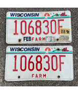 Wisconsin Expired 2008 Red on White Farm License Plate Set #106830F - £19.04 GBP