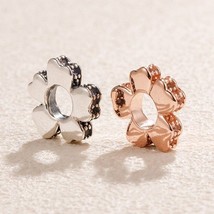 2018 Spring 925 Sterling Silver &amp; Rose Gold Wildflower Meadow Lilac Spacer Charm - £9.90 GBP