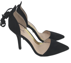 Qupid Suede Look Black Ankle Wrap High Heel Pointed Toe Tassel Size 9 - £31.63 GBP