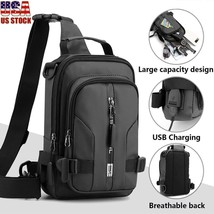 Men&#39;S Sling Chest Bag Waterproof Anti-Theft Shoulder Crossbody Backpack ... - £21.23 GBP