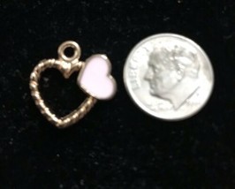 Double Hearts Pink Enamel Bangle Pendant charm K2 or Necklace Charm - $12.30