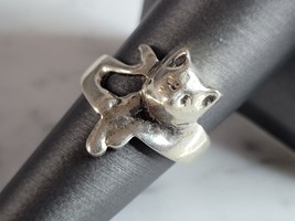 Womens Vintage Estate Sterling Silver Kitten Cat Ring 5.8g E7059 - £31.32 GBP