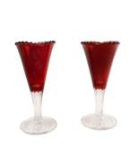 Antique Tulip Shape Vases Ruby Stain Clear Stem Set of 2 - $24.98 CAD