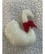 Vintage Rare Glossy Molded Wax White Swan Candle w/ Red Bow - $21.05 CAD
