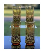 Libbey Wheat Ribbon Amber Glasses 16 Oz Set of 4 Tumblers 1960s Bolero S... - $35.75