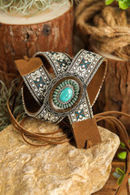 Light Blue Western Pattern Turquoise Decor Lace-up PU Leather Hat Band - $77.80 MXN