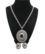 Whiting &amp; Davis Set Necklace Earrings Silver Tone Hematite 21&quot; Rolo Chai... - $32.66