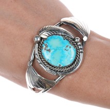6.5&quot; Vintage Navajo Sterling and turquoise cuff bracelet with Leaf design - £143.86 GBP