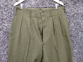 Vintage Wool Green Pleated Pants Men 34x32 Button Fly Suspender Buttons - £44.29 GBP