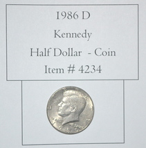 1986 D Kennedy Half Dollar, # 4234, half dollar coin, vintage coins, rar... - £12.95 GBP