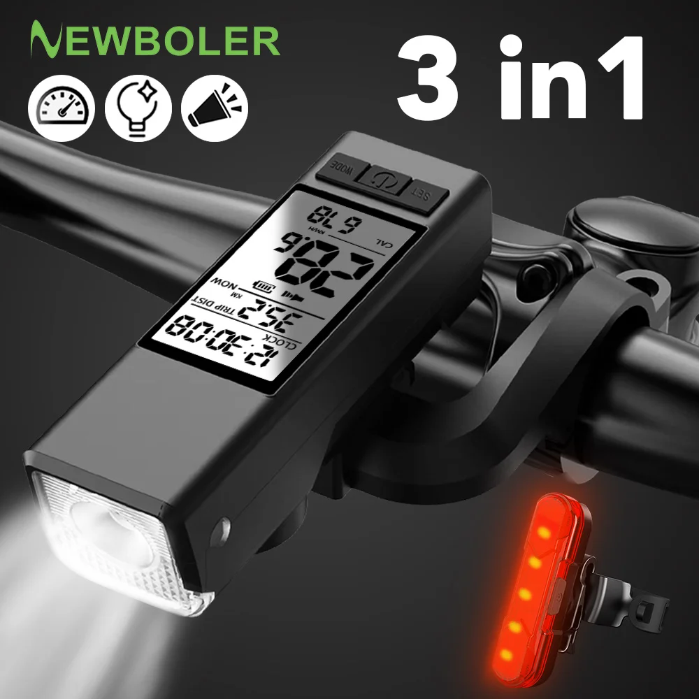 NEWBOLER 3 in 1 Bike Light Bicycle Computer Flashlight LED Bike Front Light - £21.15 GBP+