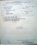 Vintage Crystal Refining Co Carson City MI Purchase Order 1949 - $4.10 CAD