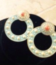 turquoise colored hoop design earrings pierced - $18.99