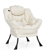 Upholstered Contemporary Cushioned Accent Chair with Side Pocket in Beige - $344.16 CAD