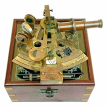 Nautical Brass Sextant Maritime With Glass Top Wooden Box - £121.28 GBP