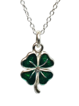 Shamrock Pendant Necklace 4 Leaf Clover Green Enamelled 18&quot; Chain 925 Silver Box - £23.10 GBP