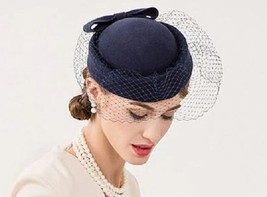 Vintage British Style Wool Felt Pillbox Hat Fascinator For Elegant Women Wedding - £47.95 GBP