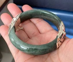 6.8&quot; 925 Silver Handmade Genuine Burmese Jade Women Bangle Bracelet US S... - $58.41