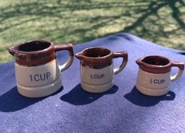 Vintage Ceramic Crock Pitcher Measuring Cup Set of 3; 1, 1/2, 1/3 &amp; 1/4 ... - $17.99